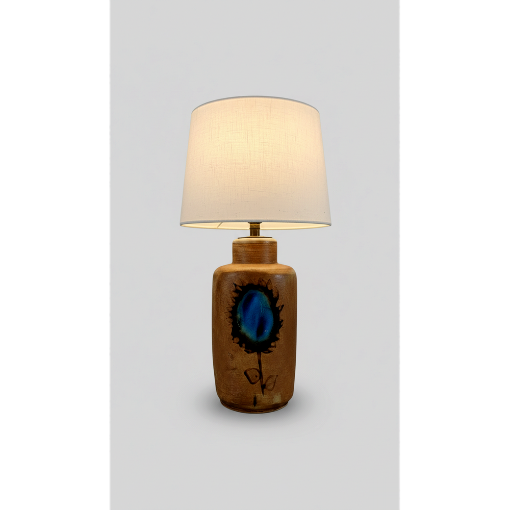 Lampe en grès — pièce unique avec motif floral bleu